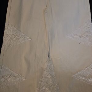 POL Ivory Wide Leg Pants Lace Trim Snap Zipper Material Softlike Denim Material
